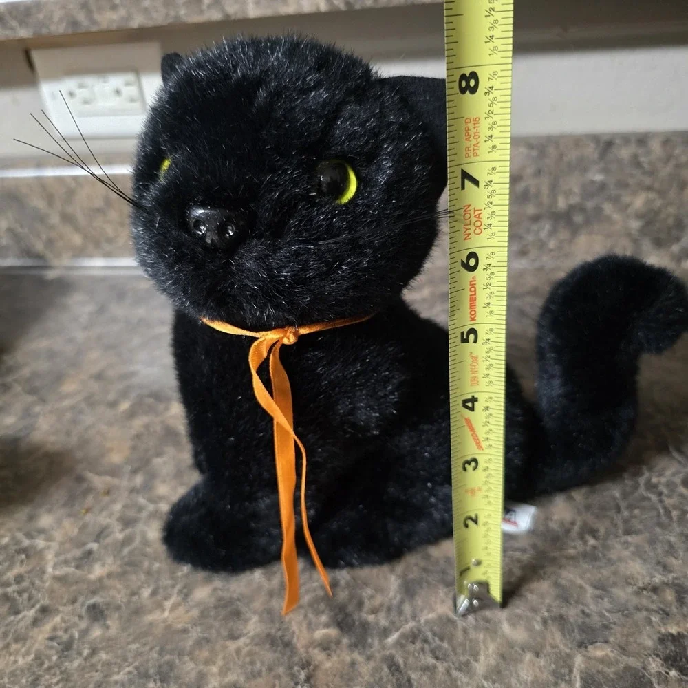 Vintage Toy-O-Rama‎ Halloween Black Cat Plush Green Eyes 9